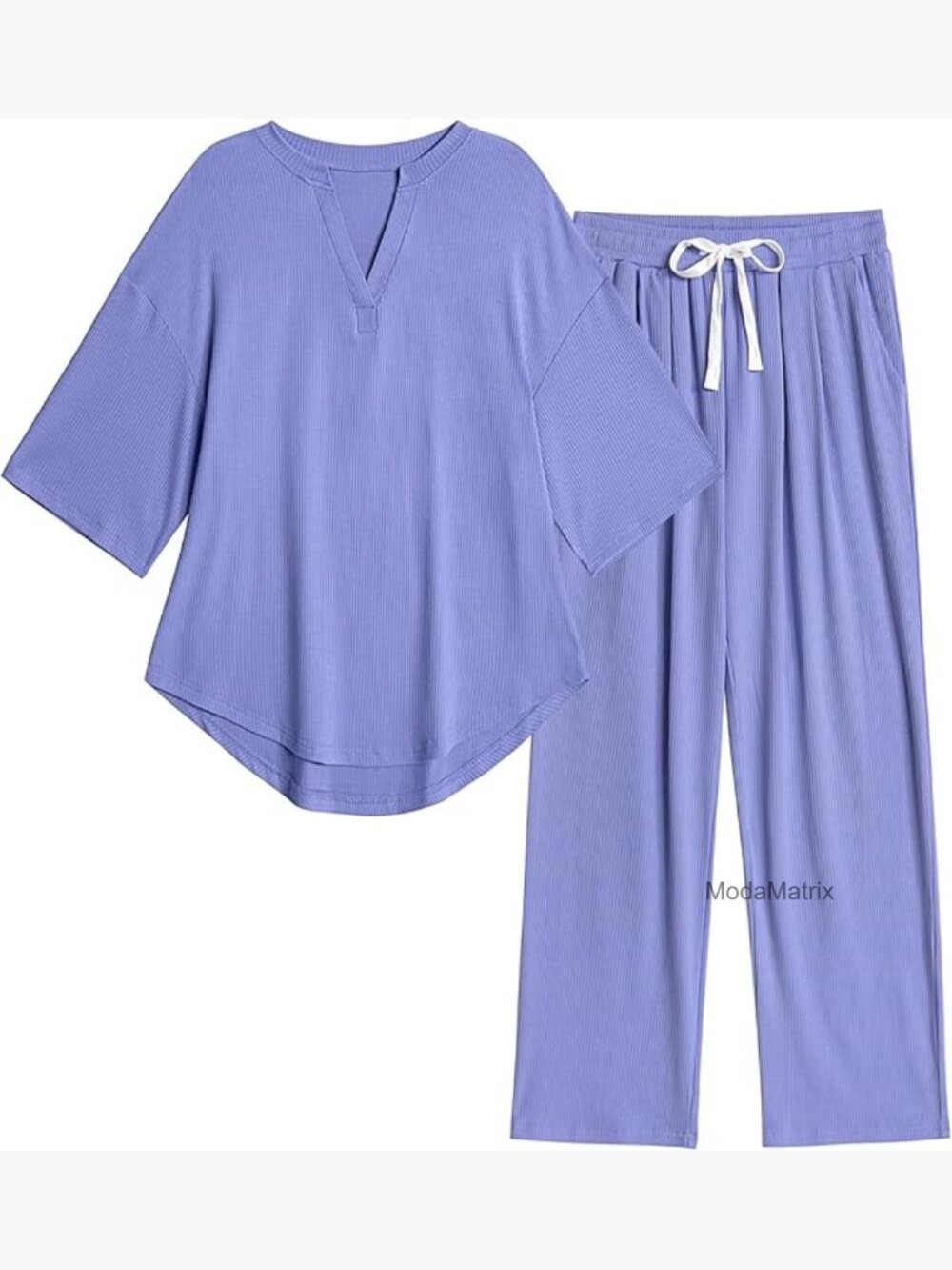 Medium 2-Piece Lounge Set with Pockets, V-Neck Top & Wide Leg Pants